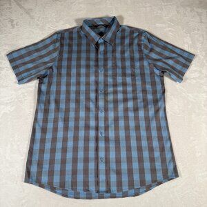 Travis Mathew Shirt Men Size L Plaid Short Sleeve Cotton Blend Single Pocket EUC